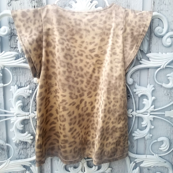 Leopard Print Top with Flutter Sleeves - Picture 2 of 2